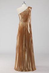 Goldenes Ein-Schulter A-Linie Metallic Abendkleid
